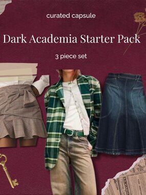 Dark Academia Outfit Bundle 🎓 Mini Skirt + Denim Skirt + FP Green Blazer